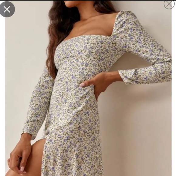 Reformation Sigmund Floral Long Sleeve Dress - Cream,Blue and Green Floral Sz 8 - Picture 2 of 9